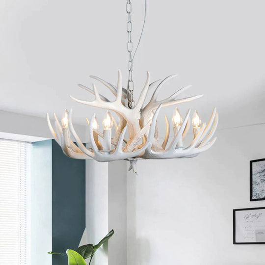 Resin Antler Hanging Chandelier Modern Style 4/6/9 Lights White Ceiling Light