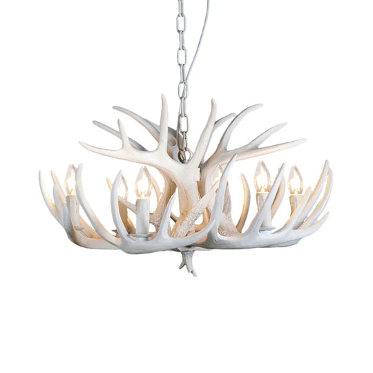 Resin Antler Hanging Chandelier Modern Style 4/6/9 Lights White Ceiling Light