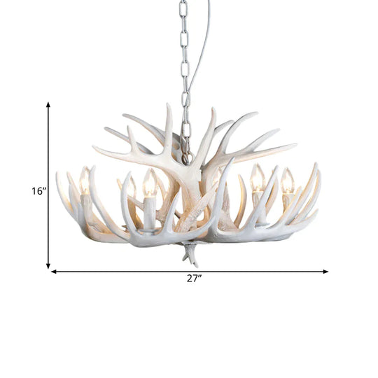 Resin Antler Hanging Chandelier Modern Style 4/6/9 Lights White Ceiling Light