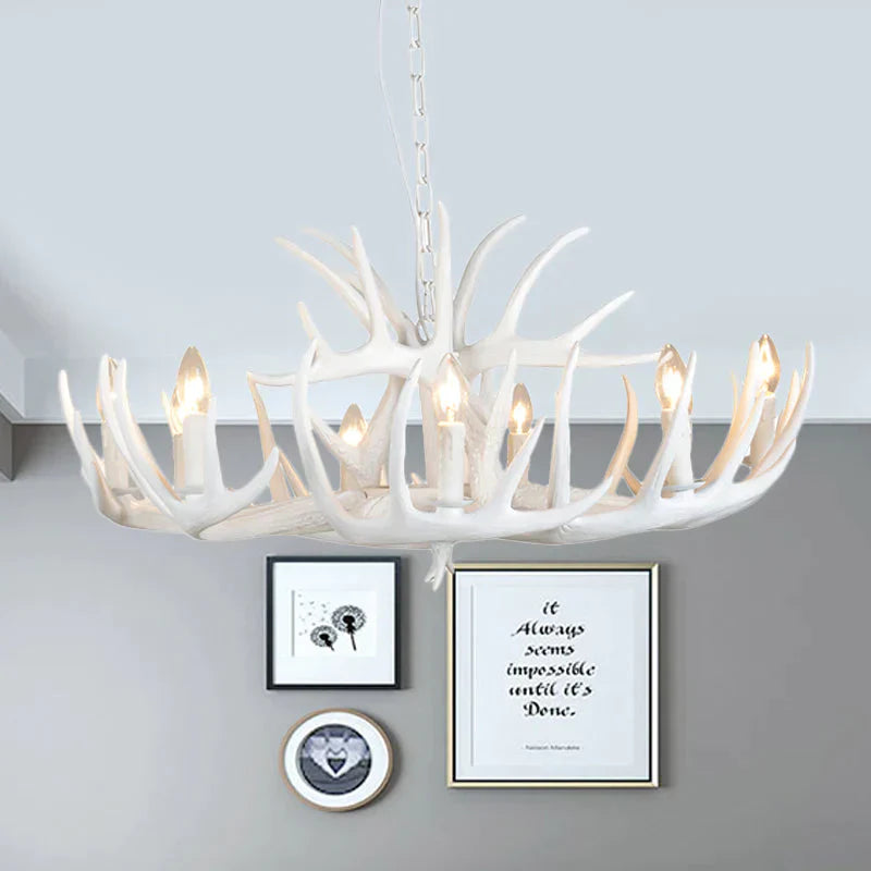 Resin Antler Hanging Chandelier Modern Style 4/6/9 Lights White Ceiling Light