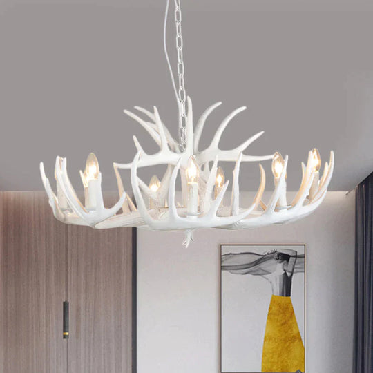 Resin Antler Hanging Chandelier Modern Style 4/6/9 Lights White Ceiling Light