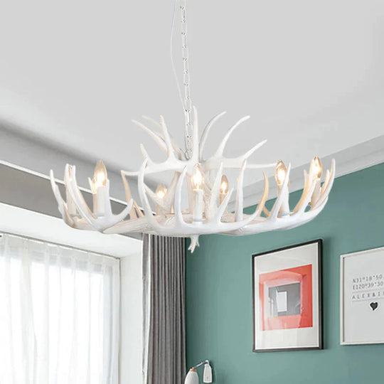Resin Antler Hanging Chandelier Modern Style 4/6/9 Lights White Ceiling Light