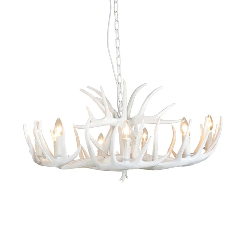 Resin Antler Hanging Chandelier Modern Style 4/6/9 Lights White Ceiling Light