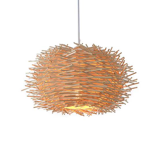 Luna - Rustic Wood Bird Nest Hanging Light Farmhouse Single Luminaire Lighting In Brown/Wood For