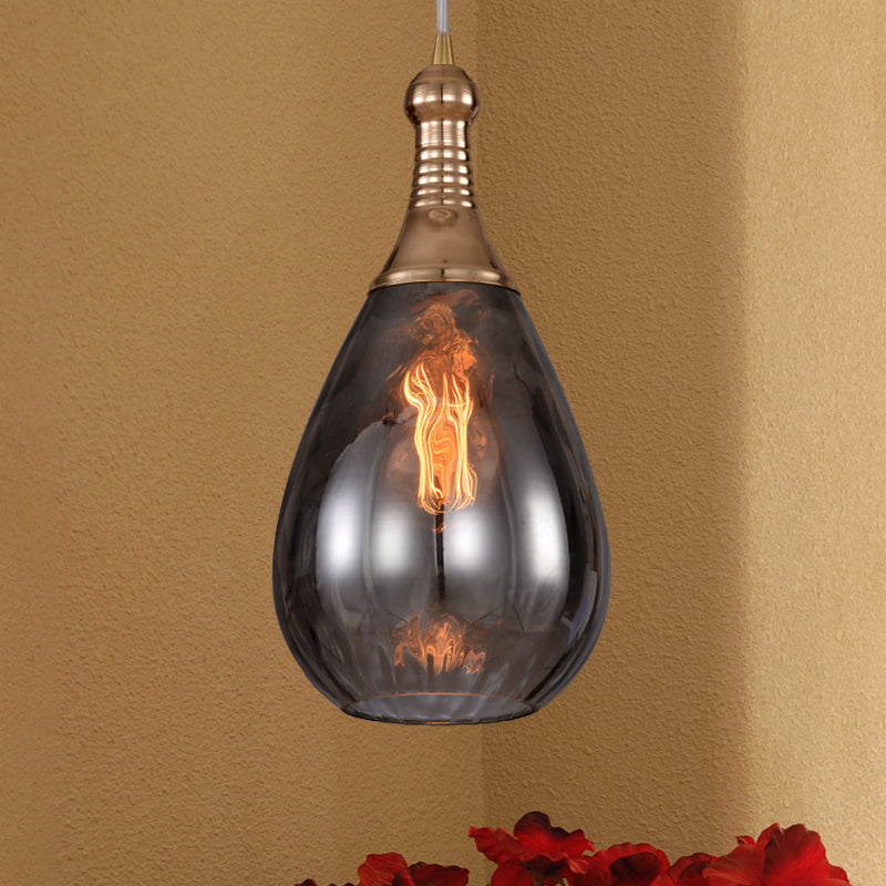 Daisy - Industrial Black/Brass Teardrop Ceiling Light Clear/Amber/Grey Water Glass 1 - Light