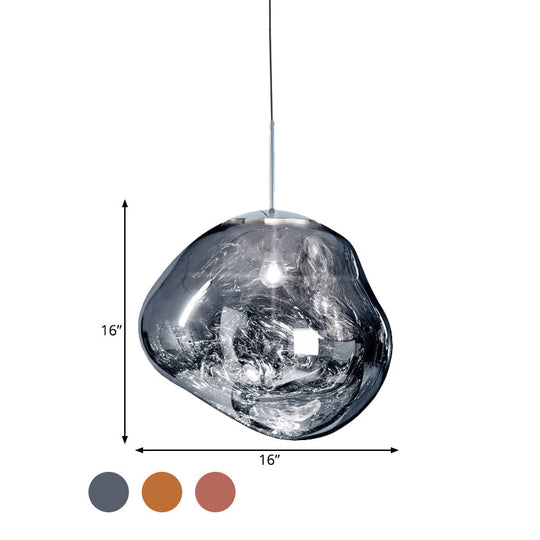 Erika - Stylish Contemporary Irregular Pendant Lighting Silver/Red Glass 1 Light Dining Room