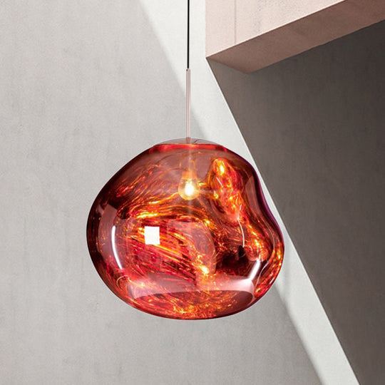 Erika - Stylish Contemporary Irregular Pendant Lighting Silver/Red Glass 1 Light Dining Room