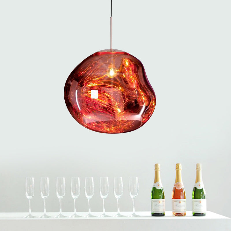 Erika - Stylish Contemporary Irregular Pendant Lighting Silver/Red Glass 1 Light Dining Room