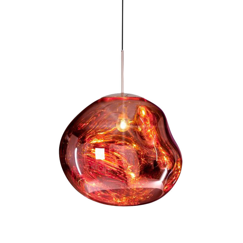 Erika - Stylish Contemporary Irregular Pendant Lighting Silver/Red Glass 1 Light Dining Room