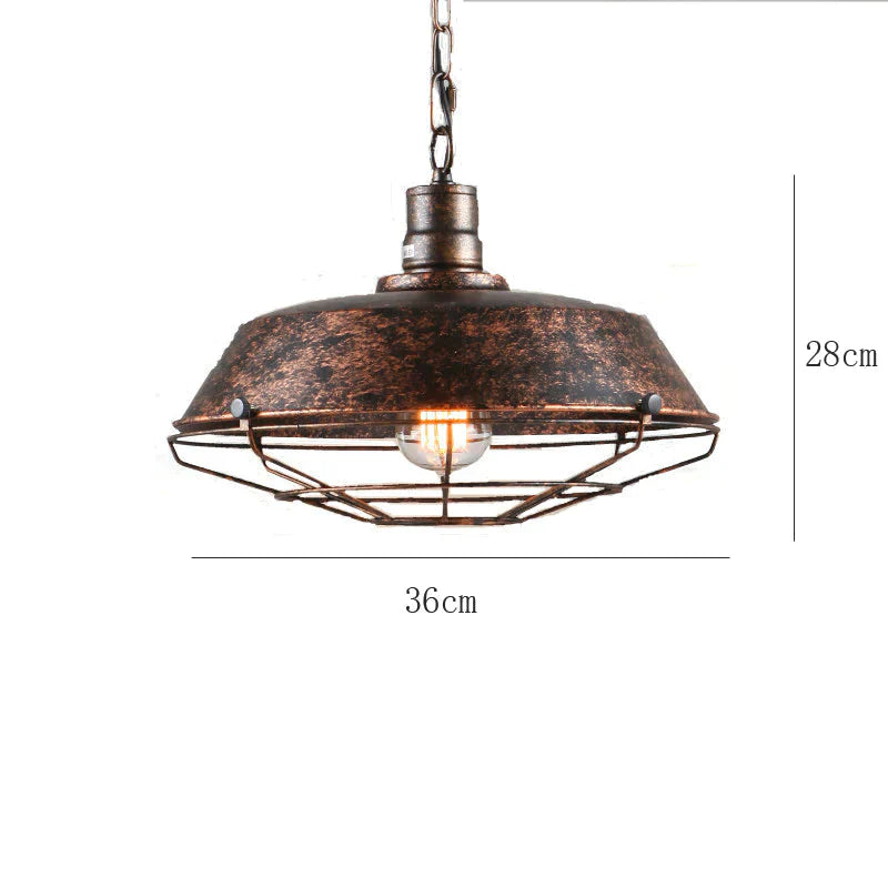 Retro Personality Art Guest Dining Room Lamp Single Head Bar Lid Chandelier Rust With Net / Dia36Cm