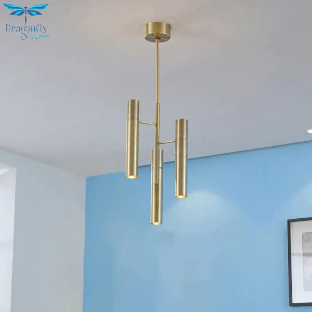 6/10 Heads Hallway Chandelier Lighting With Cylinder Metal Shade Modern Gold Hanging Lamp