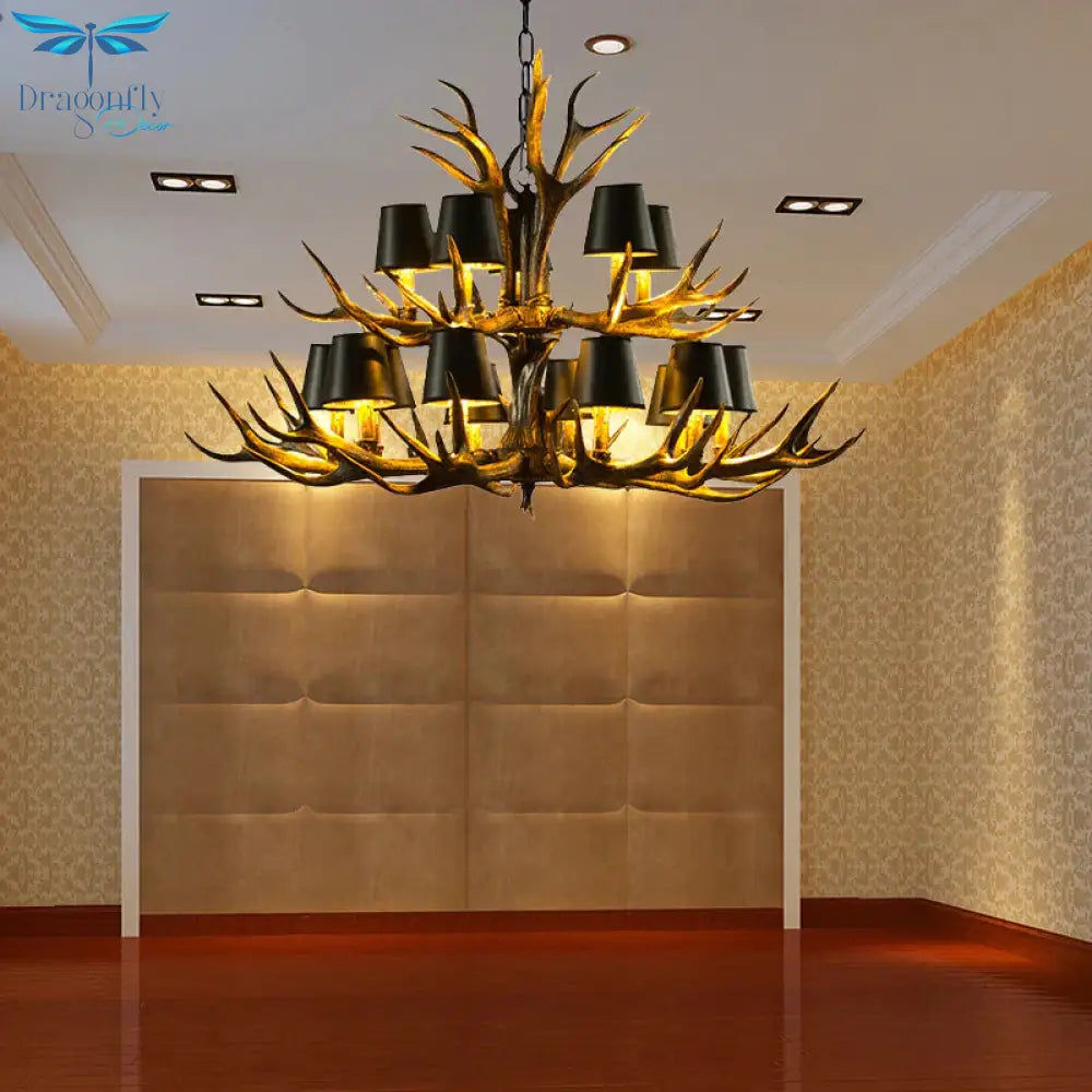 6/8/10 - Bulb Resin Suspension Light Rustic Black Tapered Living Room Chandelier Lighting With