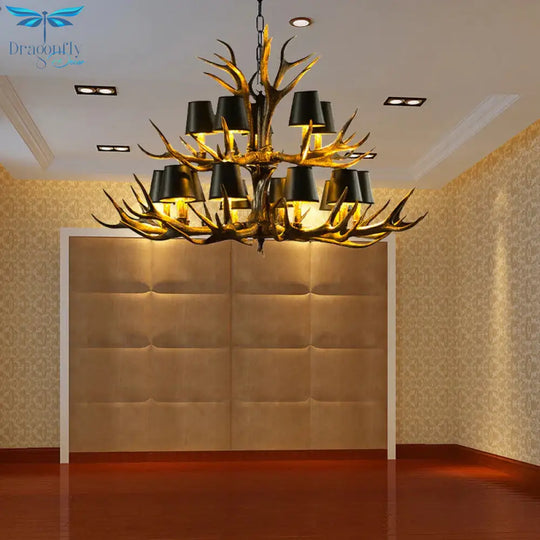 6/8/10 - Bulb Resin Suspension Light Rustic Black Tapered Living Room Chandelier Lighting With