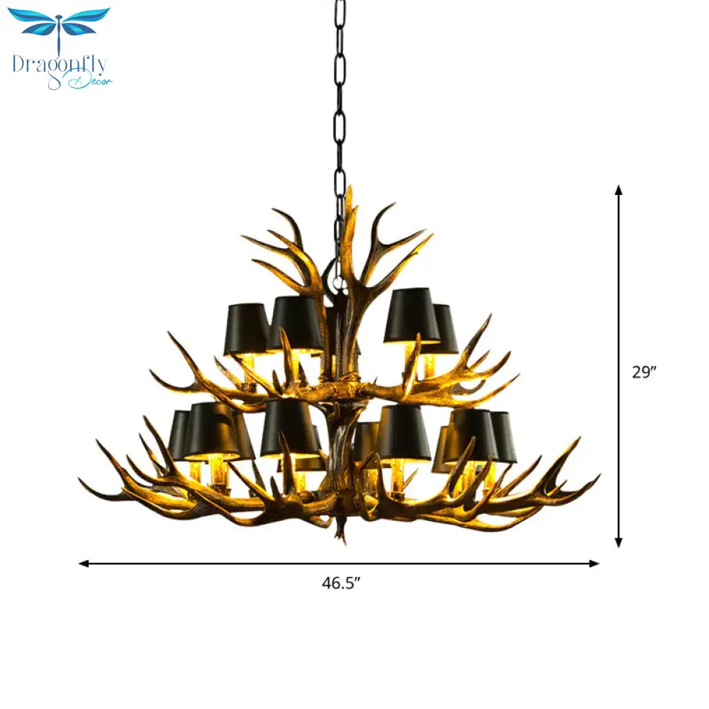 6/8/10 - Bulb Resin Suspension Light Rustic Black Tapered Living Room Chandelier Lighting With