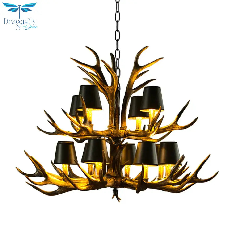 6/8/10 - Bulb Resin Suspension Light Rustic Black Tapered Living Room Chandelier Lighting With
