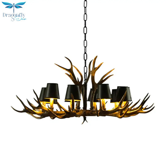 6/8/10 - Bulb Resin Suspension Light Rustic Black Tapered Living Room Chandelier Lighting With
