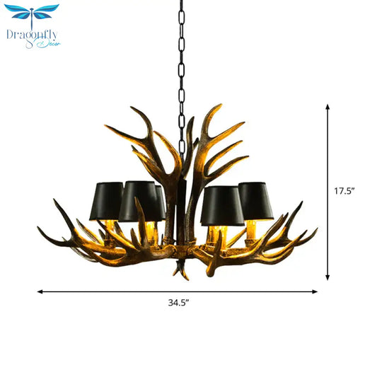 6/8/10 - Bulb Resin Suspension Light Rustic Black Tapered Living Room Chandelier Lighting With
