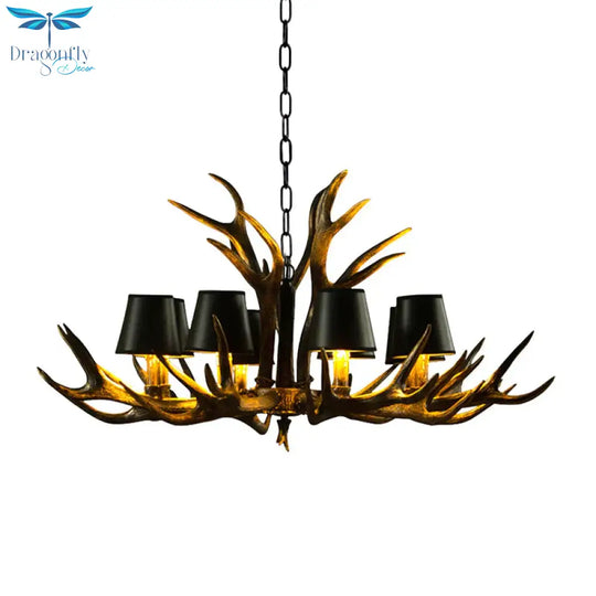 6/8/10 - Bulb Resin Suspension Light Rustic Black Tapered Living Room Chandelier Lighting With