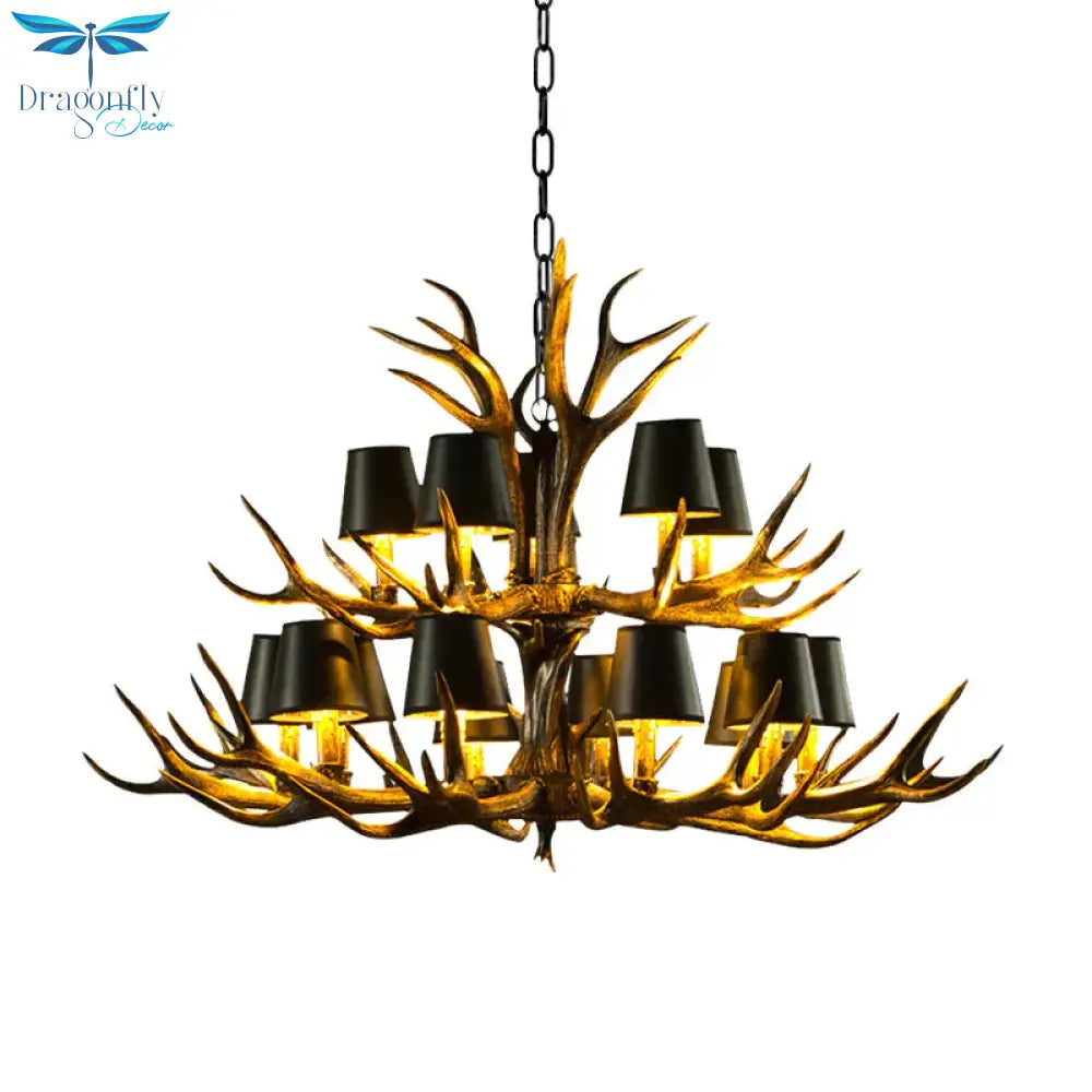 6/8/10 - Bulb Resin Suspension Light Rustic Black Tapered Living Room Chandelier Lighting With
