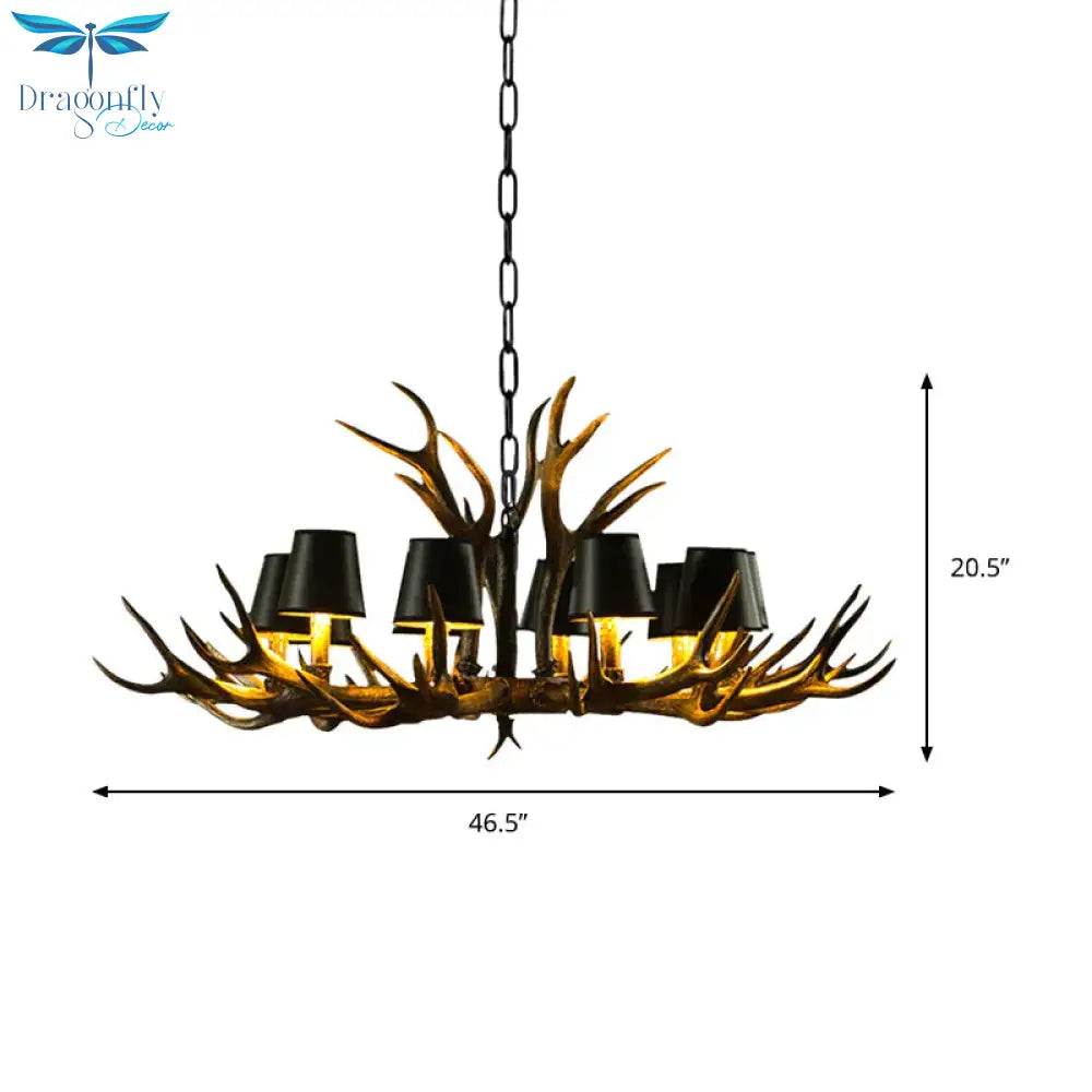6/8/10 - Bulb Resin Suspension Light Rustic Black Tapered Living Room Chandelier Lighting With