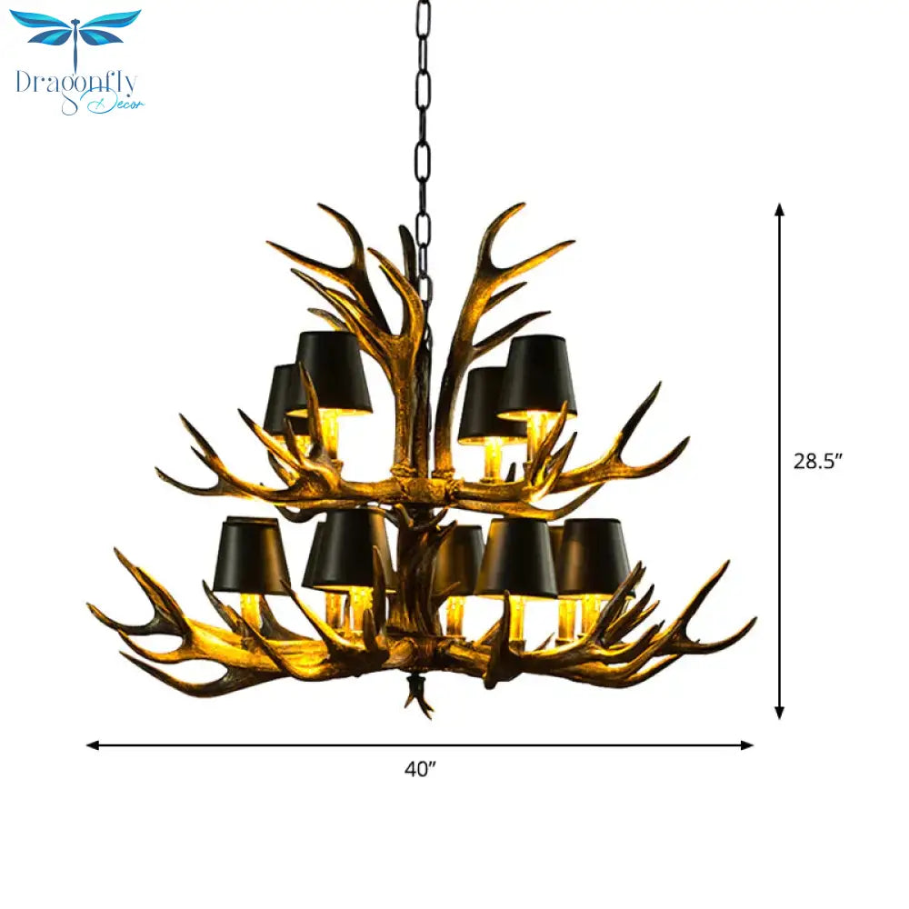 6/8/10 - Bulb Resin Suspension Light Rustic Black Tapered Living Room Chandelier Lighting With
