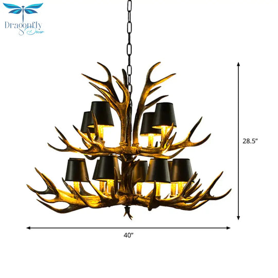 6/8/10 - Bulb Resin Suspension Light Rustic Black Tapered Living Room Chandelier Lighting With