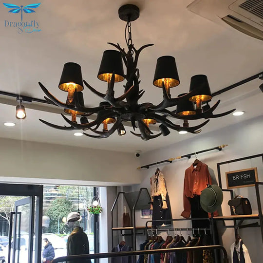 6/8/10 - Bulb Resin Suspension Light Rustic Black Tapered Living Room Chandelier Lighting With