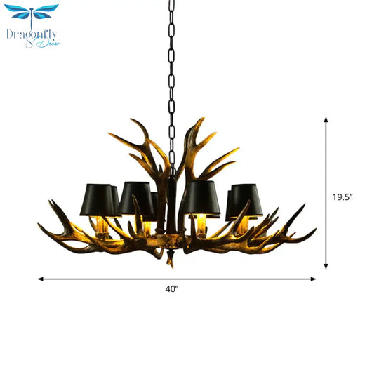 6/8/10 - Bulb Resin Suspension Light Rustic Black Tapered Living Room Chandelier Lighting With