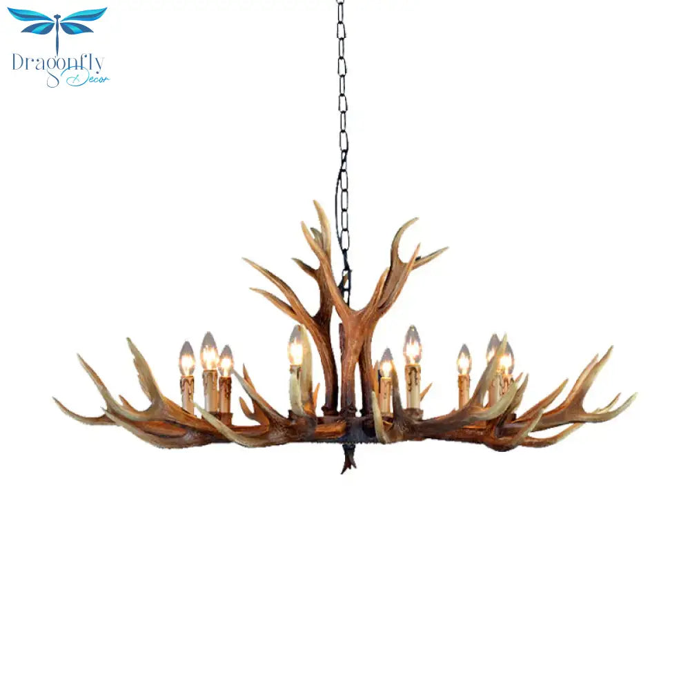 6/8/10 Lights Resin Chandelier Lamp Farmhouse Brown Deer Antler Kitchen Down Lighting Pendant