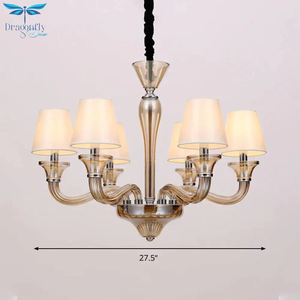 6/8/12 Heads Chandelier Lighting Traditional Tapered Fabric Ceiling Pendant Light In White With