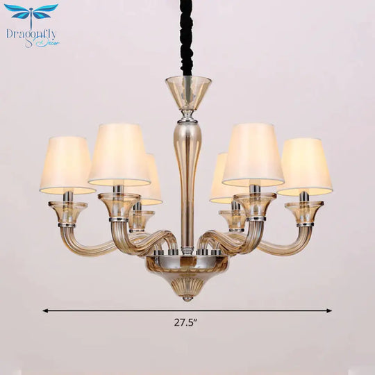6/8/12 Heads Chandelier Lighting Traditional Tapered Fabric Ceiling Pendant Light In White With