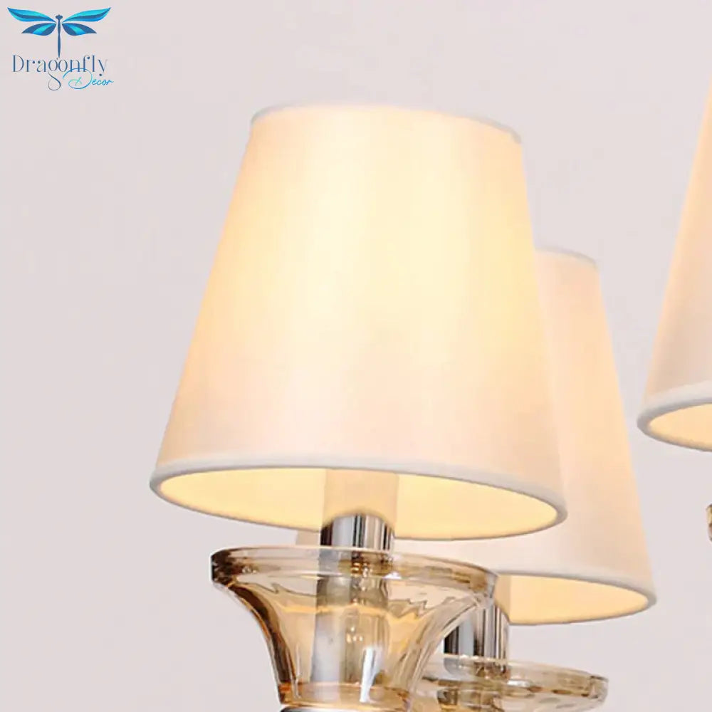 6/8/12 Heads Chandelier Lighting Traditional Tapered Fabric Ceiling Pendant Light In White With