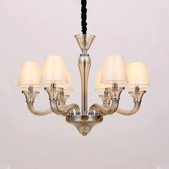 6/8/12 Heads Chandelier Lighting Traditional Tapered Fabric Ceiling Pendant Light In White With