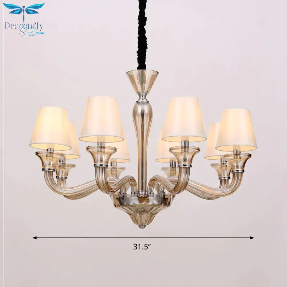 6/8/12 Heads Chandelier Lighting Traditional Tapered Fabric Ceiling Pendant Light In White With