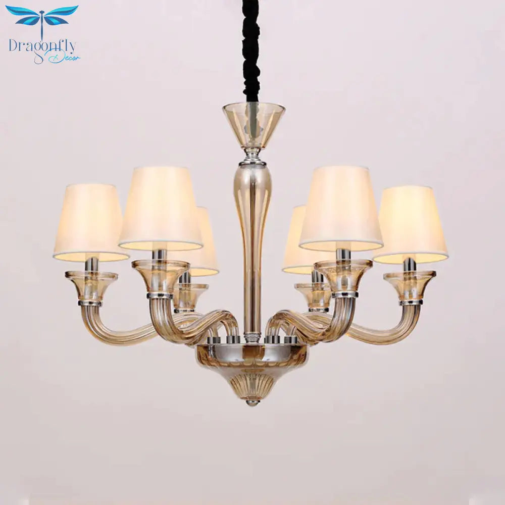 6/8/12 Heads Chandelier Lighting Traditional Tapered Fabric Ceiling Pendant Light In White With