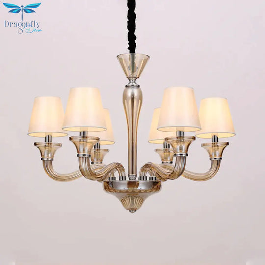6/8/12 Heads Chandelier Lighting Traditional Tapered Fabric Ceiling Pendant Light In White With