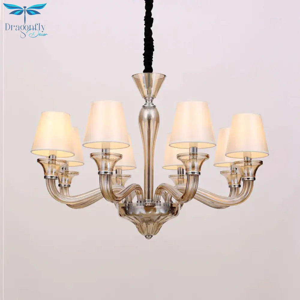 6/8/12 Heads Chandelier Lighting Traditional Tapered Fabric Ceiling Pendant Light In White With