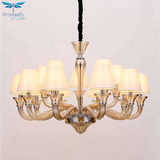 6/8/12 Heads Chandelier Lighting Traditional Tapered Fabric Ceiling Pendant Light In White With