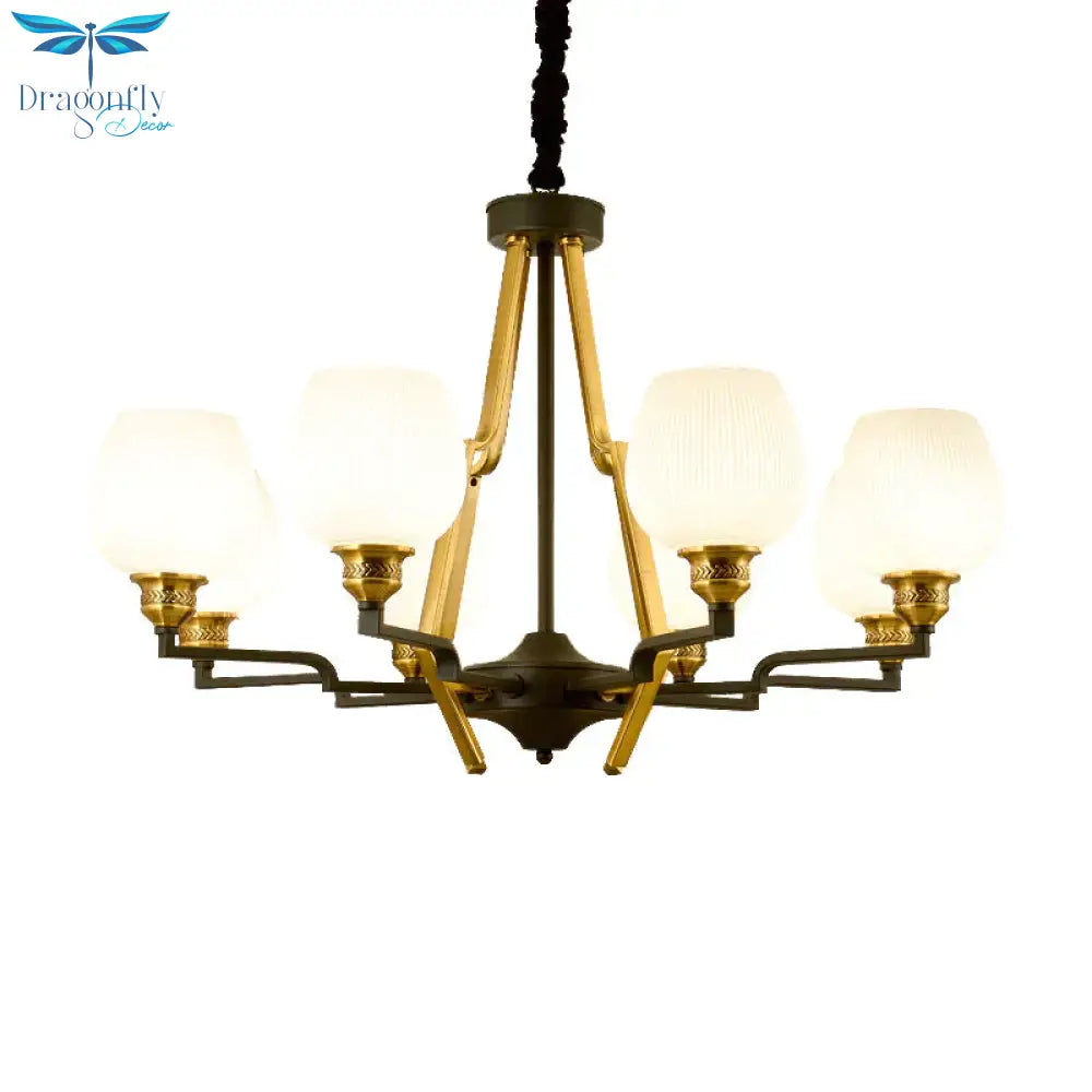 6/8/15 Lights Frosted Glass Pendant Chandelier Traditional Brass Cup Living Room Hanging Ceiling