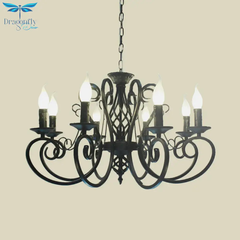 6/8 - Bulb Ceiling Chandelier Minimalism Candle Style Metallic Hanging Light Kit With Swirled Arm