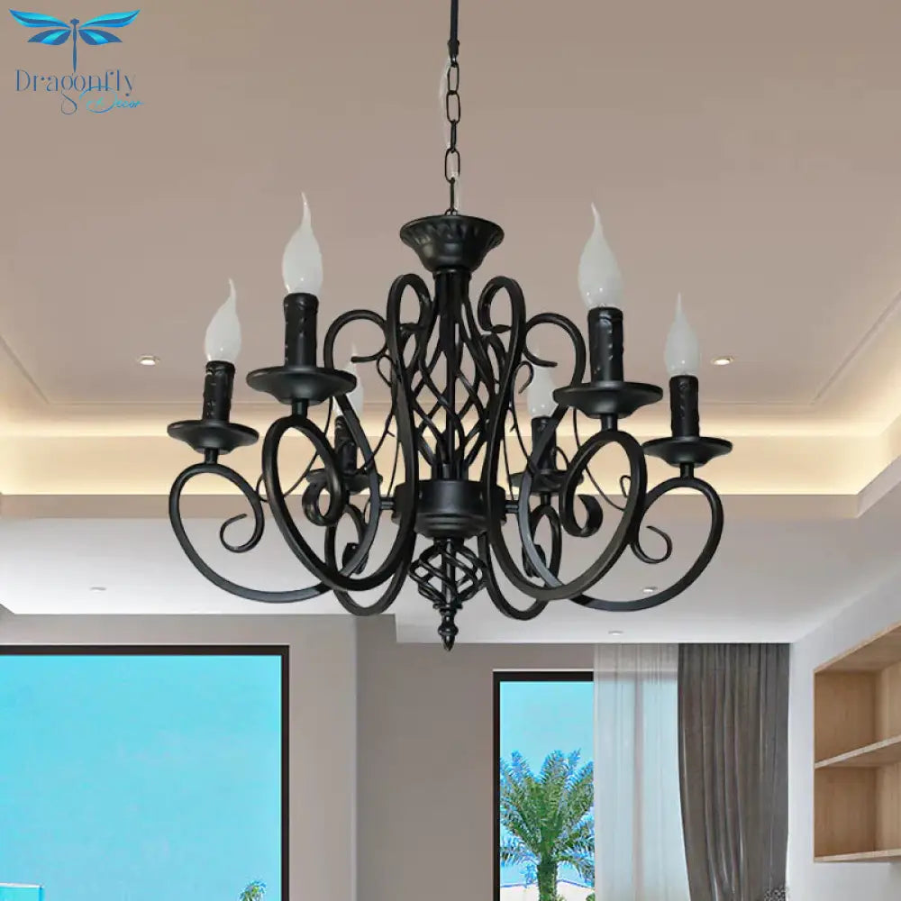 6/8 - Bulb Ceiling Chandelier Minimalism Candle Style Metallic Hanging Light Kit With Swirled Arm