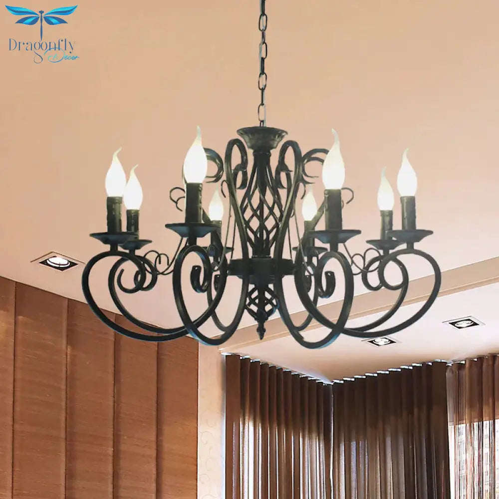 6/8 - Bulb Ceiling Chandelier Minimalism Candle Style Metallic Hanging Light Kit With Swirled Arm