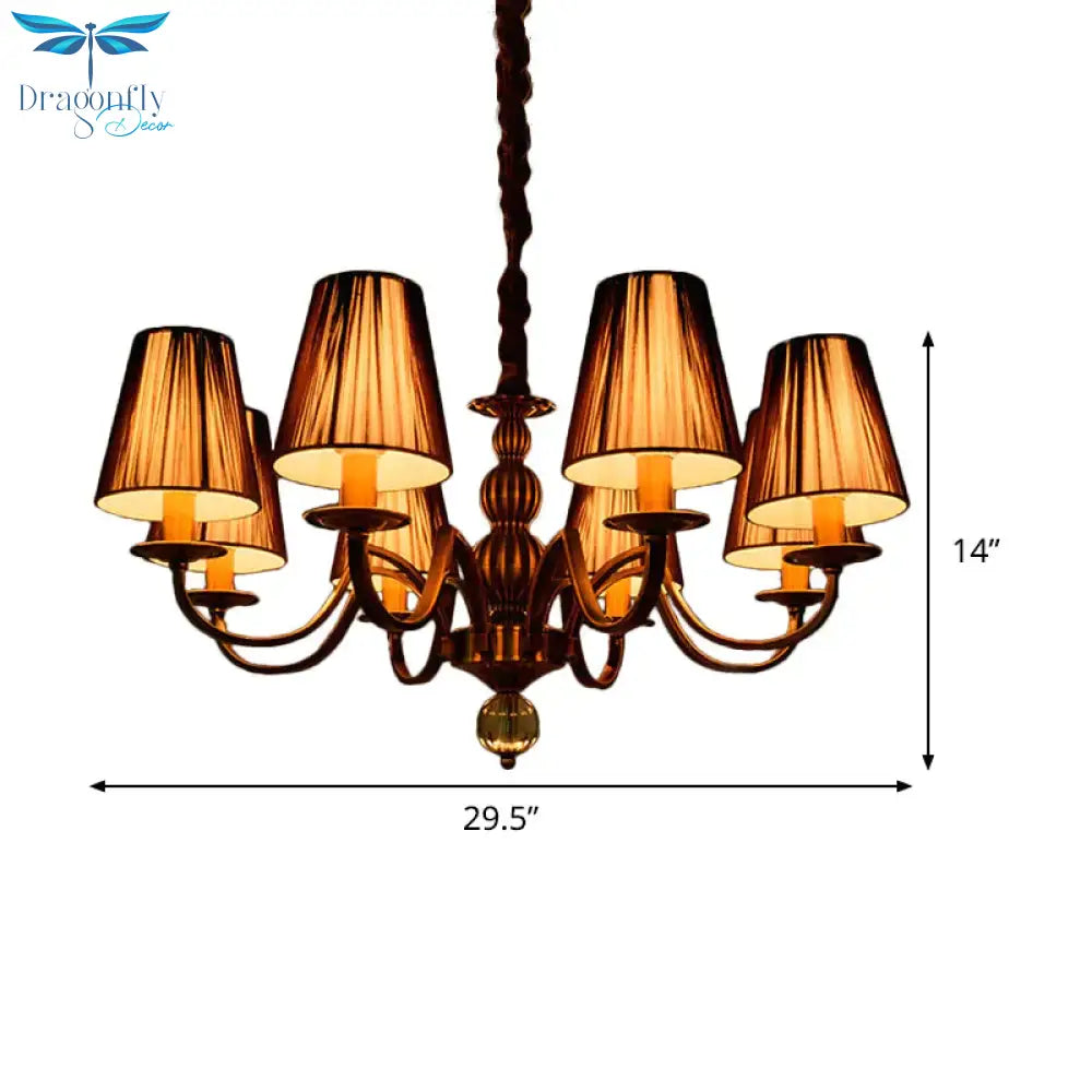 6/8 - Bulb Conical Chandelier Lighting Fixture Traditional Gold Fabric Pendant Lamp With Clear