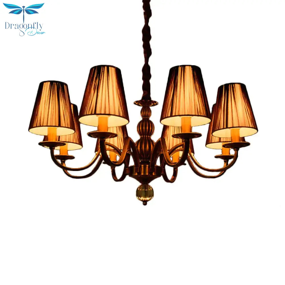 6/8 - Bulb Conical Chandelier Lighting Fixture Traditional Gold Fabric Pendant Lamp With Clear