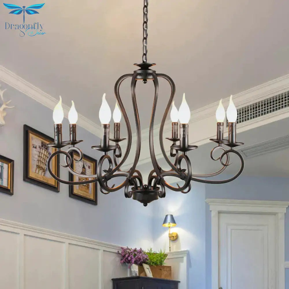 6/8 Bulbs Metal Chandelier Lighting Antique Black Starburst Living Room Suspension Pendant Lamp