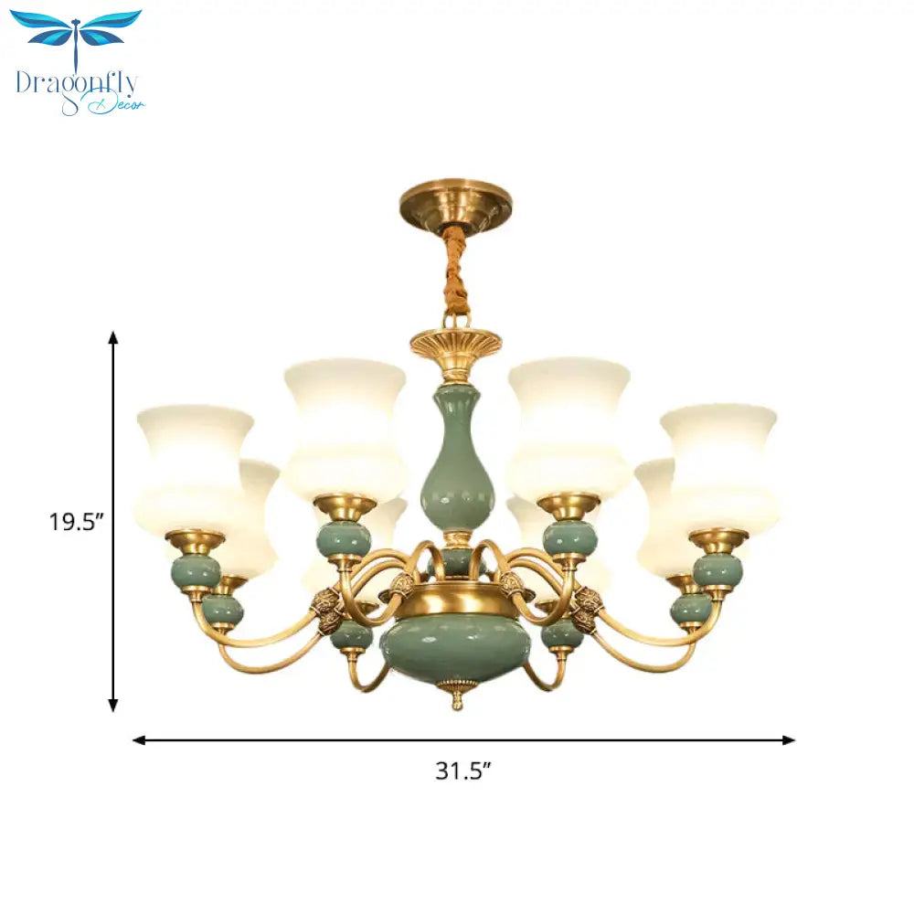 6/8 Bulbs Metallic Chandelier Light Vintage Gold Swooping Arm Guest Room Ceiling Suspension Lamp