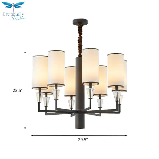 6/8 Heads Fabric Chandelier Lamp Traditional White Column Dining Table Suspension Pendant Light