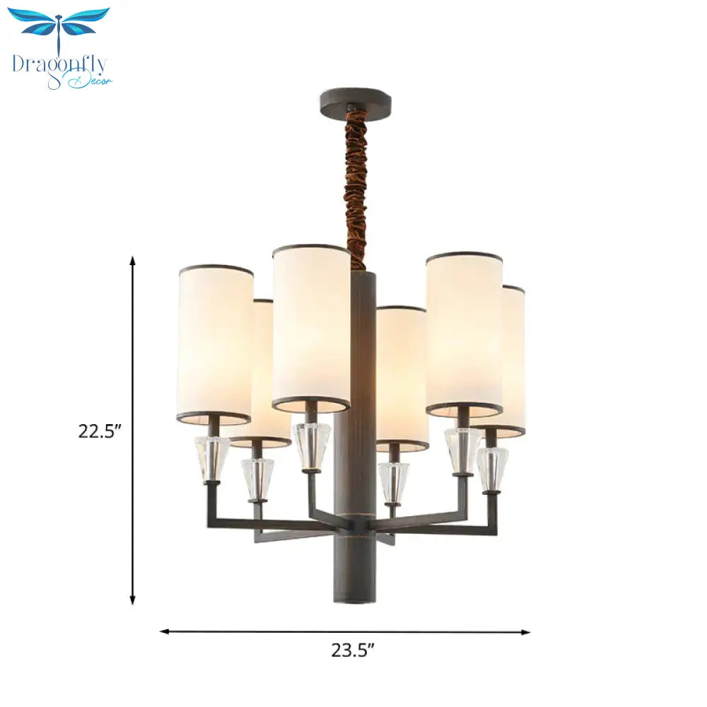 6/8 Heads Fabric Chandelier Lamp Traditional White Column Dining Table Suspension Pendant Light