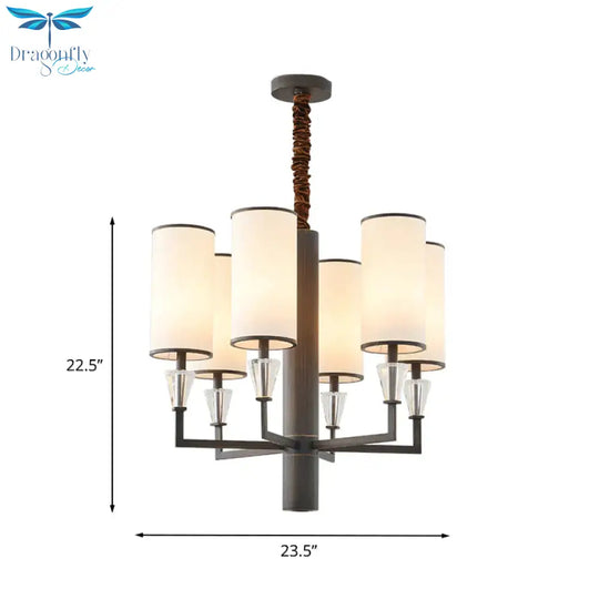6/8 Heads Fabric Chandelier Lamp Traditional White Column Dining Table Suspension Pendant Light