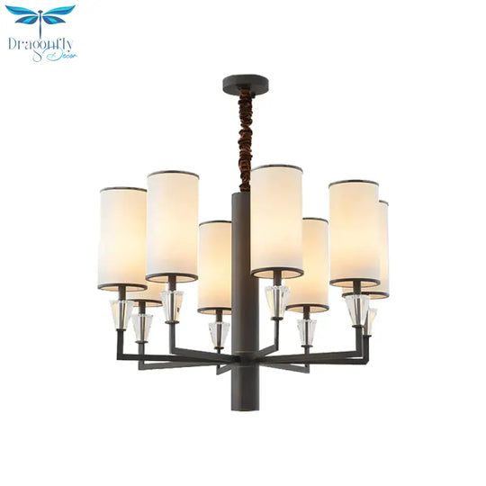 6/8 Heads Fabric Chandelier Lamp Traditional White Column Dining Table Suspension Pendant Light